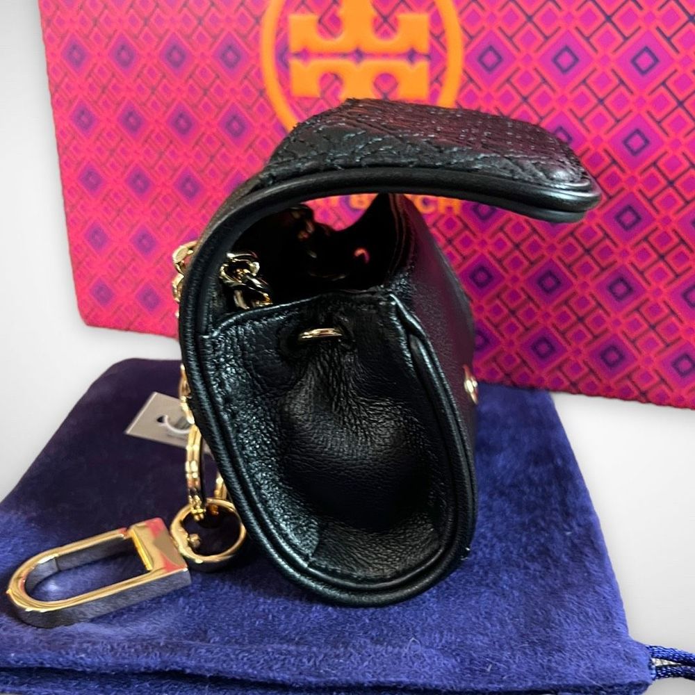 NWT Tory Burch Lil Fleming Key Fob / Bag Charm in Black Napa Leather $115 - Picture 7 of 16